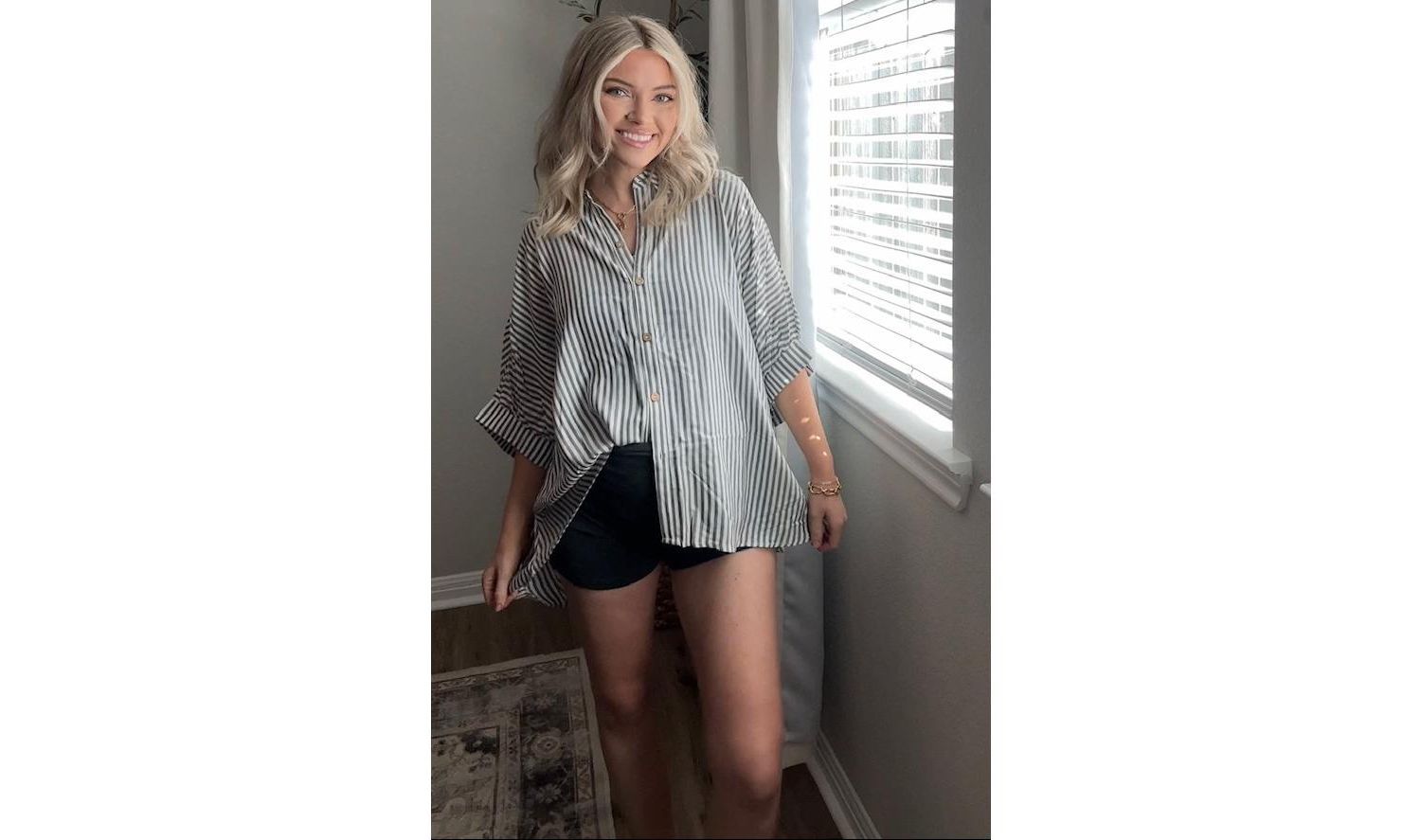 Women's Striped Button Up Dolman Top
