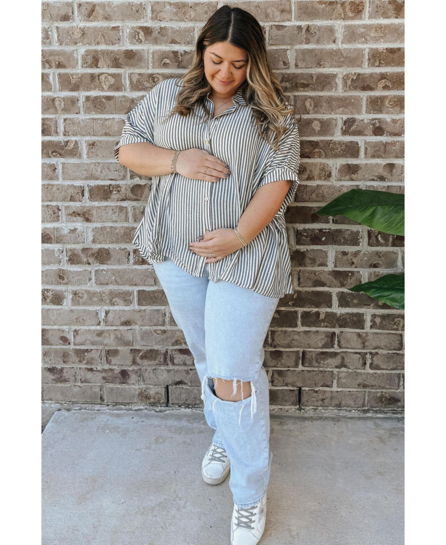 Women's Striped Button Up Dolman Top