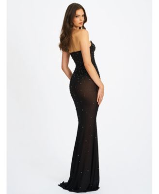 Women Fatima Black Crystal Sleeveless Corset Mermaid Maxi Dress
