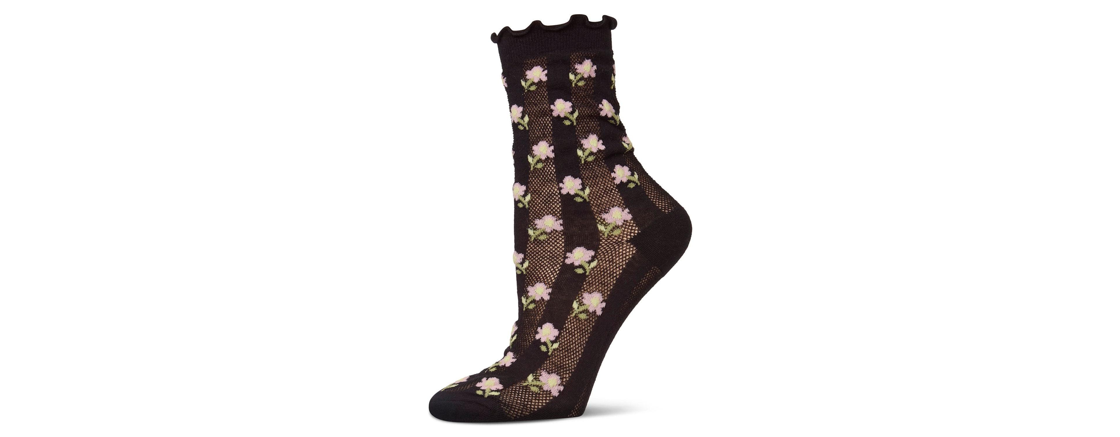 MeMoi Women's "Ditsy Floral" Cotton-Rich Mini-Net Ruffle-Edge Ankle Sock
