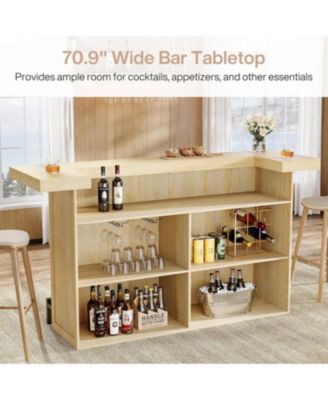 4-Tier Bar Table, 70.9-Inch Large Modern Home Bar Unit with Wine Glass Holder