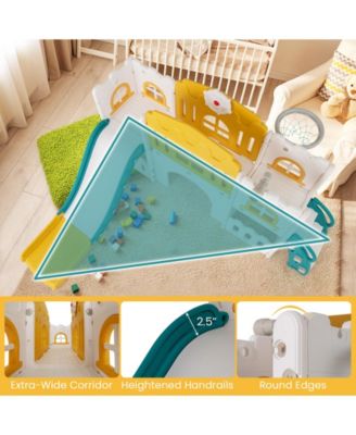 All-in-1 Toddler Slide Playset Playground with Tunnel and Ladder and Basketball