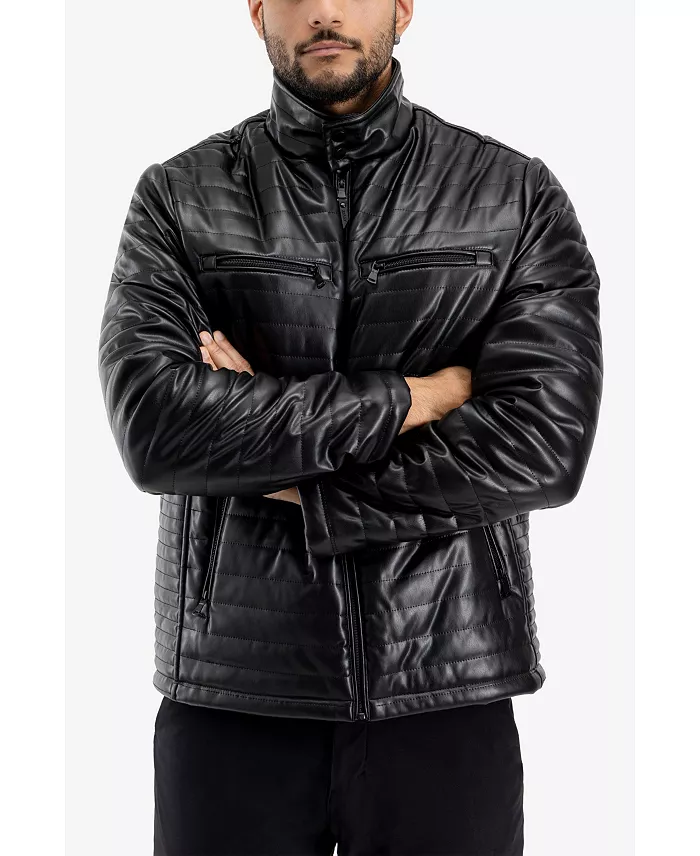 Men's PU Quilted Jacket With Faux Shearling Lining - thumbnail 5