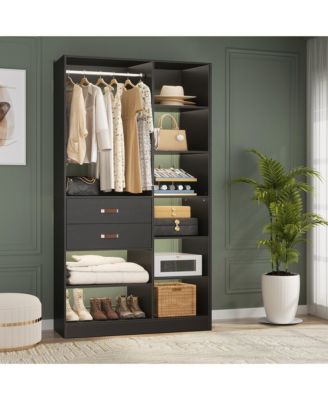 8FT Walk In Closet Organizer with 3 Shelving Towers, Heavy Duty Clothes Rack with 3 Drawers