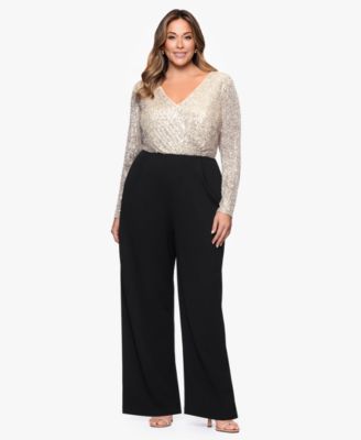 XSCAPE - Plus Size Sequin Detail Long Sleeves Jumpsuit