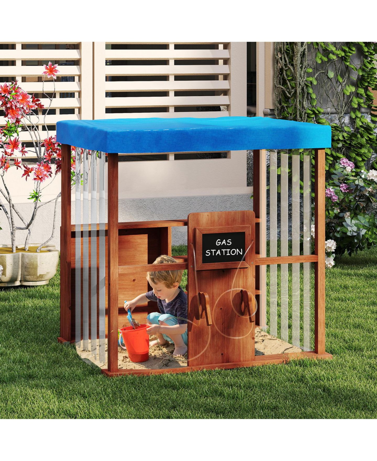 Детская игрушка SUGIFT Gas Station and Grocery Store Playhouse with 2 Refueling Guns, Ages 3+, цвет: Коричневый — фото 3