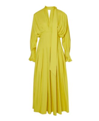 Women's Pleated Neck Tie Detail Woven Maxi Dress
