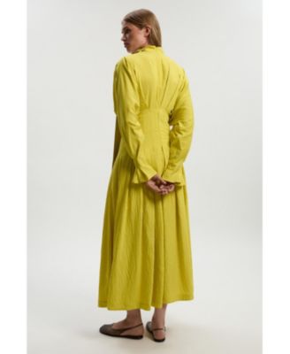 Women's Pleated Neck Tie Detail Woven Maxi Dress