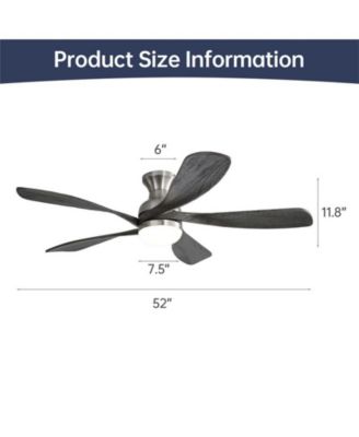 52-inch Modern Minimalist Sand Nickel 5-Blade Flush Mount with LED Light Remote Control Supports 6 Speeds and Timer Function