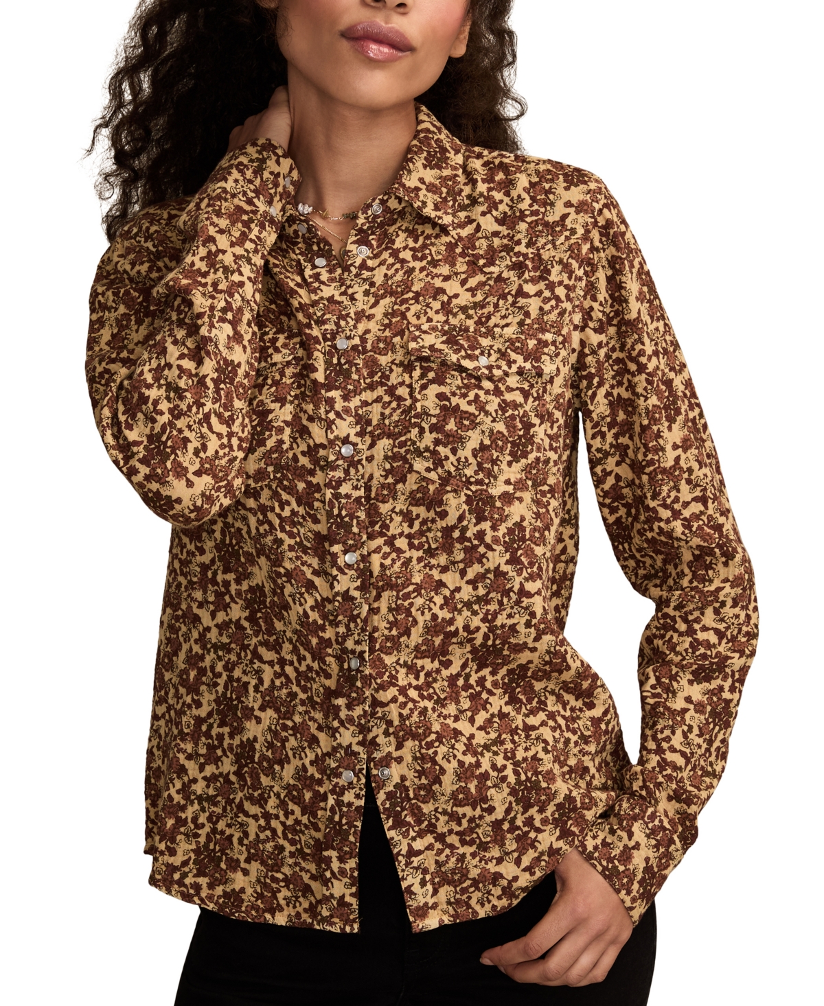 Lucky Brand Women's Printed Western Button Down Top In Brown