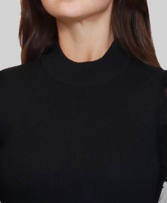 Junior's Flocked Flower Mock Neck Sweater Dress