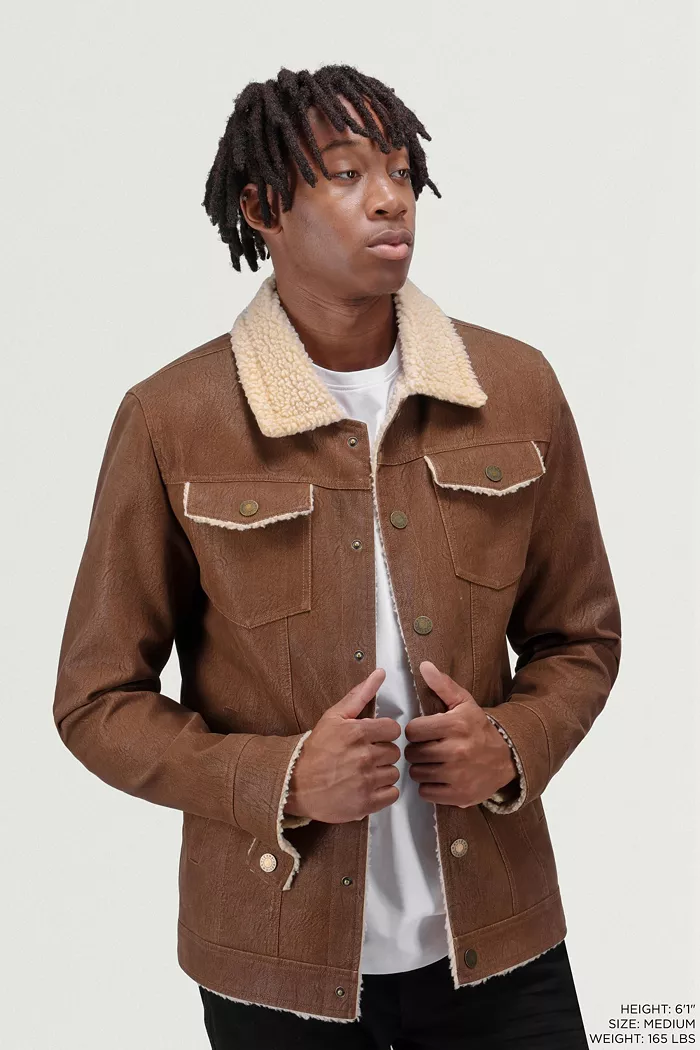 Men's Jacket With Faux Shearling Lining - thumbnail 7