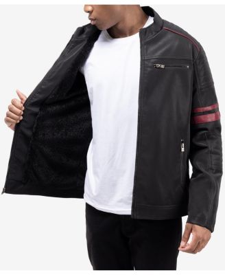 Men's PU Jacket With Faux Shearling Lining And Moto Stitch On Sleeves And Back