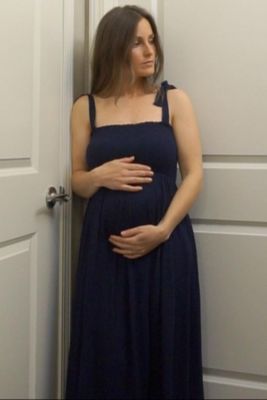 Maternity Navy Blue Smocked Tie Strap Midi Dress