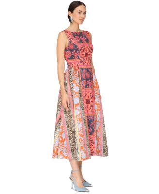 Women's Boat Neck Full Skirt Midi Dress