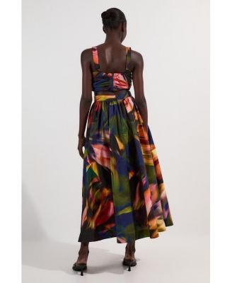 Women's Blurred Floral Taffeta Maxi Dress