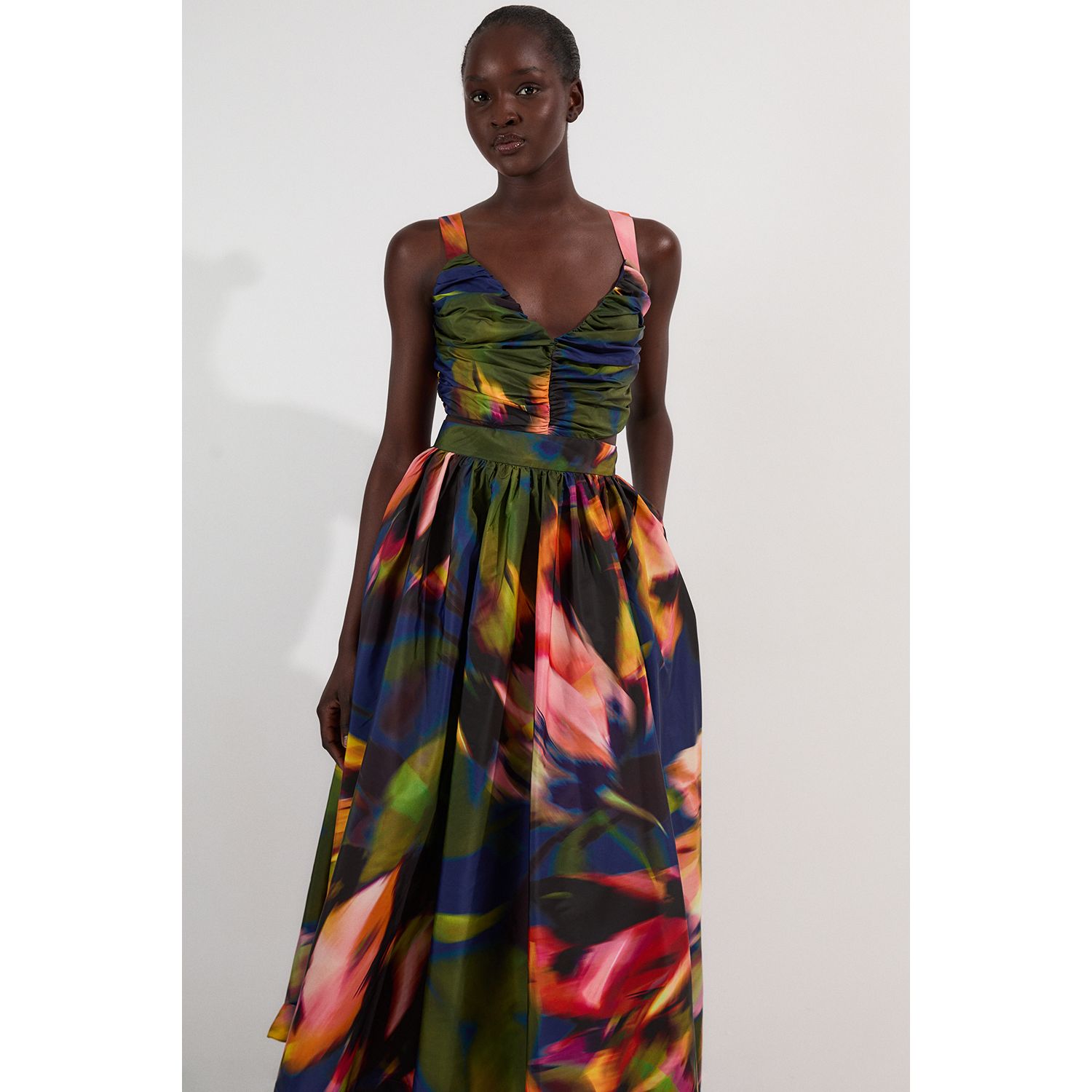Women's Blurred Floral Taffeta Maxi Dress