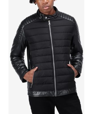 Men's Moto Jacket With PU sleeves And Faux Shearling Lining