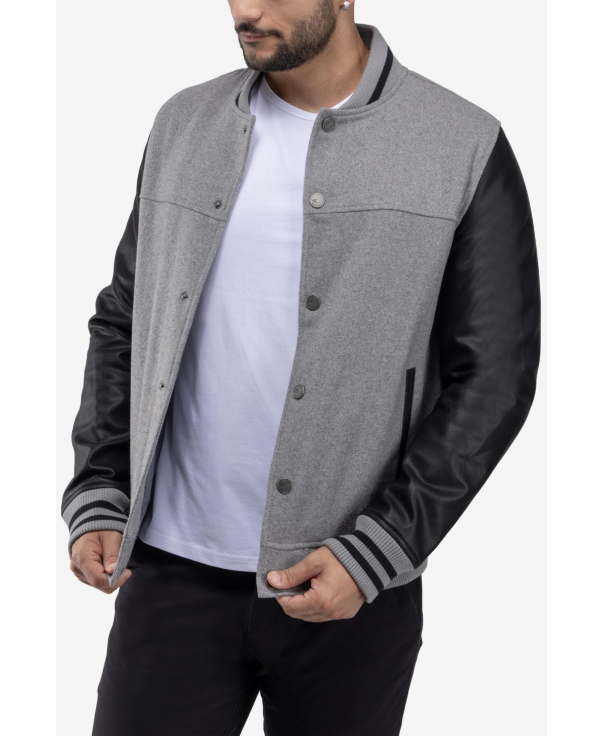 Xray Men's Wool Varsity Bomber Jacket With Pu Sleeves
