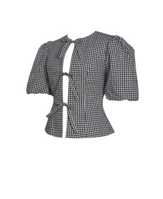 Women's Qusayla Black Gingham Bubble Sleeve Bowtie Top