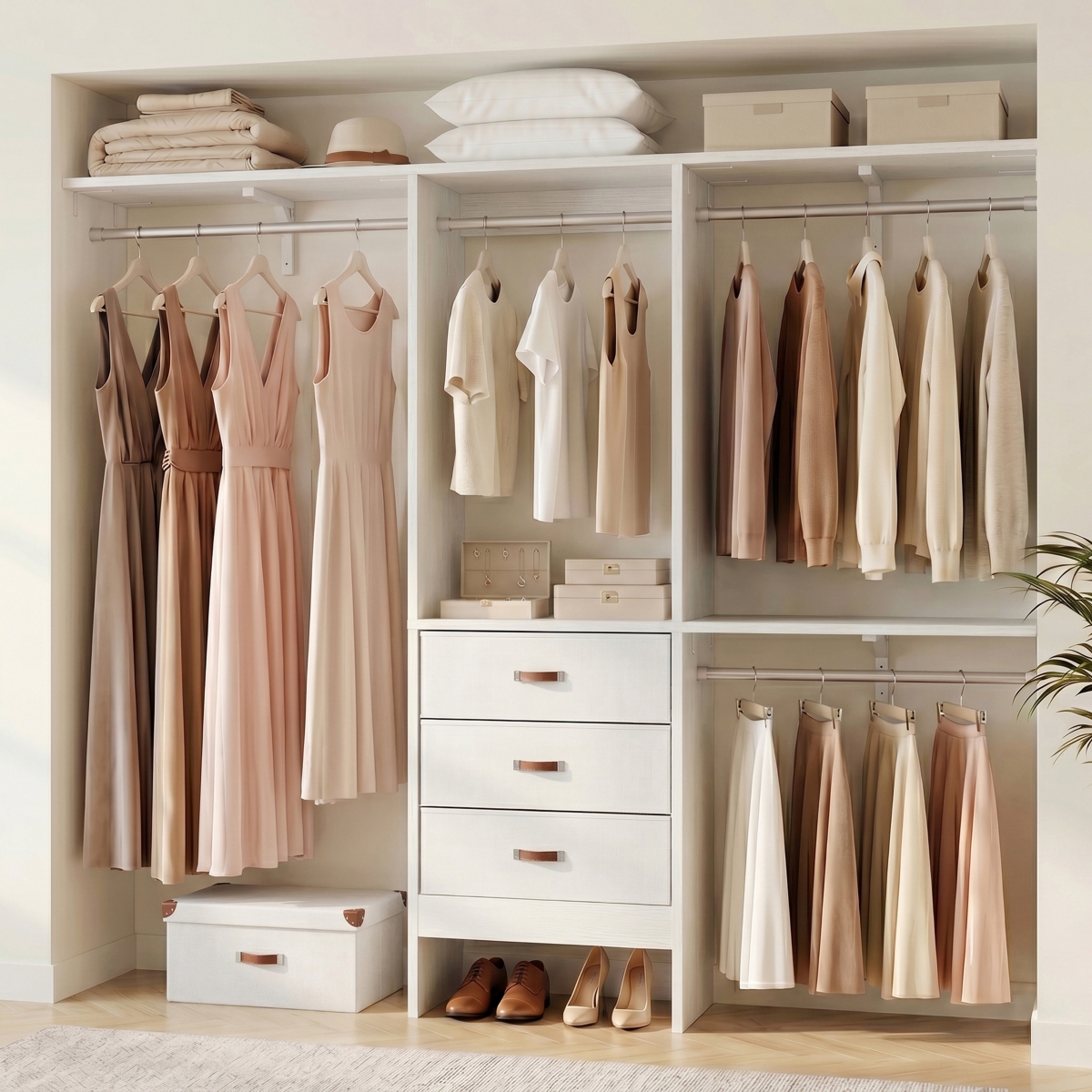 Aheaplus 5FT Small Closet Organizer System with 3 Fabric Drawers, 60" Shelving Towers