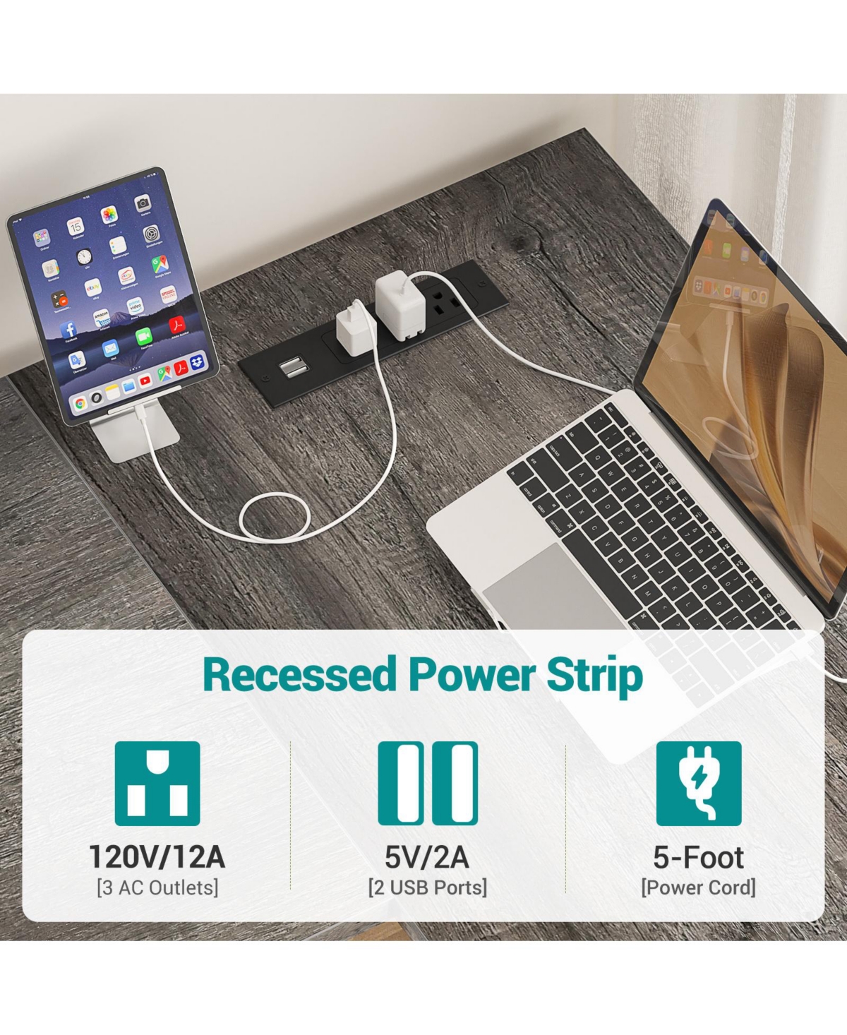 Aheaplus 47.2'' Mdf, Metal L-Shaped Desk with Power Outlet and Shelf, Reversible