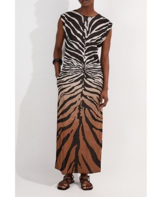 Women's Jacquard Zebra Print Slinky Maxi Dress