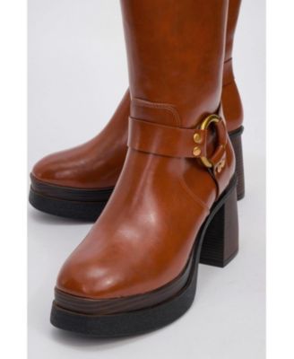 Rock Buckle Zip Block Heel Boot (Women)