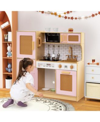 Kids Wooden Kitchen Playset with Realistic Lights and Sounds