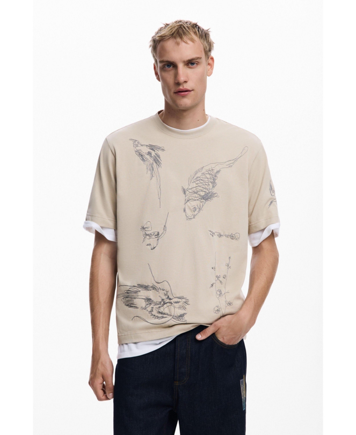 Desigual Men's T-shirt with carp drawings