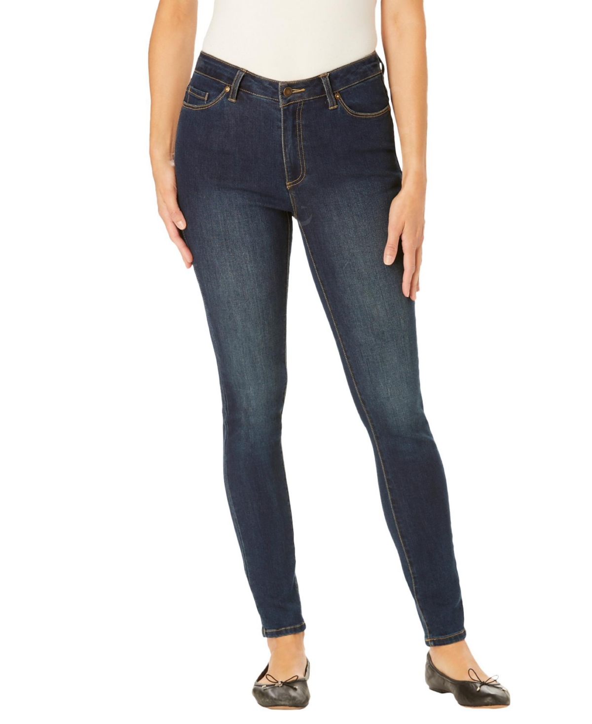 Woman Within Women's Within Tall Slim-Leg Stretch Comfort Denim Five-Pocket Jeans - Dark sanded wash