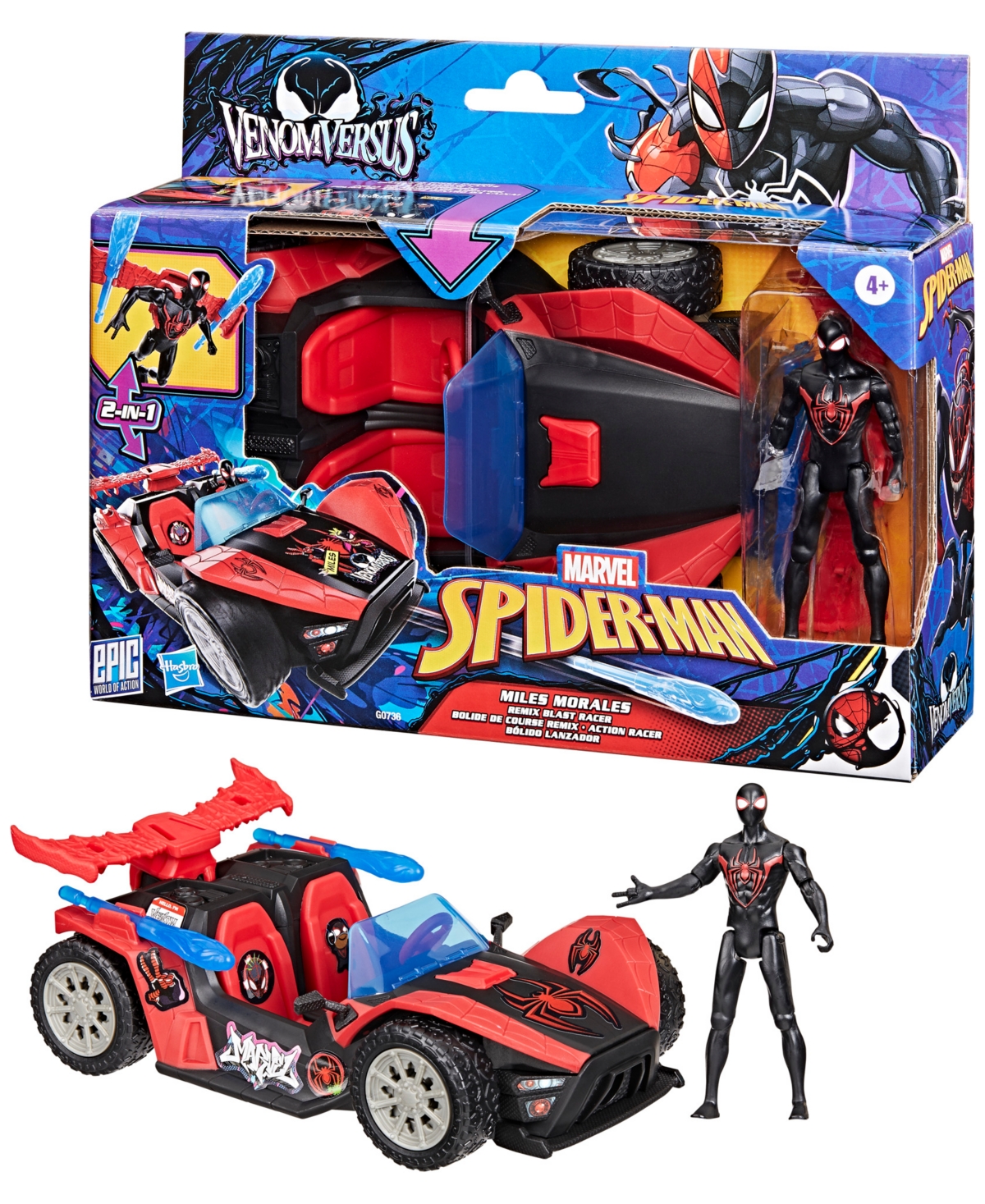 Spider-man Marvel Venomversus Epic World Of Action Miles Morales Remix Blast Racer Action Figure Set In Multi