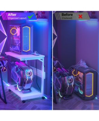 Height Adjustable Computer Tower Stand with Charging Station, Mobile Rolling CPU Holder with Wheels