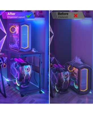 Height Adjustable Computer Tower Stand with Charging Station, Mobile Rolling CPU Holder with Wheels