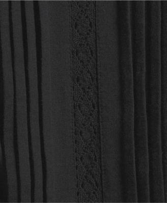 Plus Size Lightweight Jersey Lace Mix Long Sleeve Pintuck Top