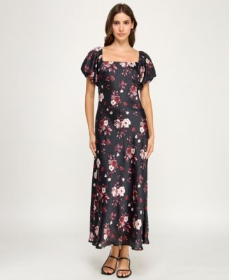 Juniors' Short Bubble Sleeves Midi Dress