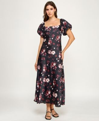 Juniors' Short Bubble Sleeves Midi Dress