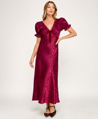 Juniors' Short Sleeves Midi Dress