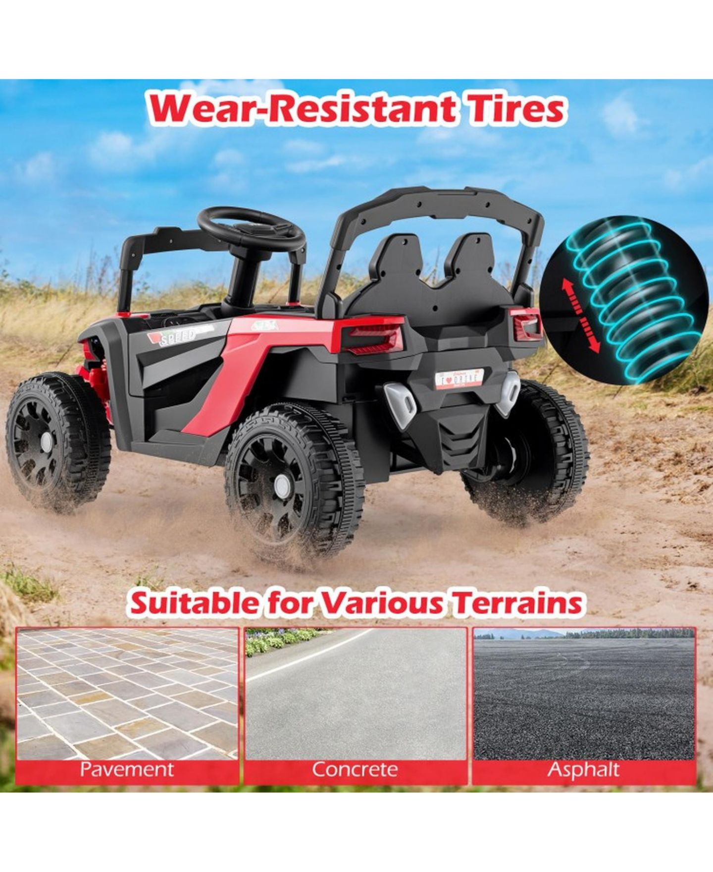 Детская игрушка SUGIFT 12V UTV Remote-Control LED Lights Ride-On, Ages 3+, цвет: Красный — фото 7