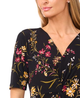 Women's Twist Front Short Sleeve Midi Dress