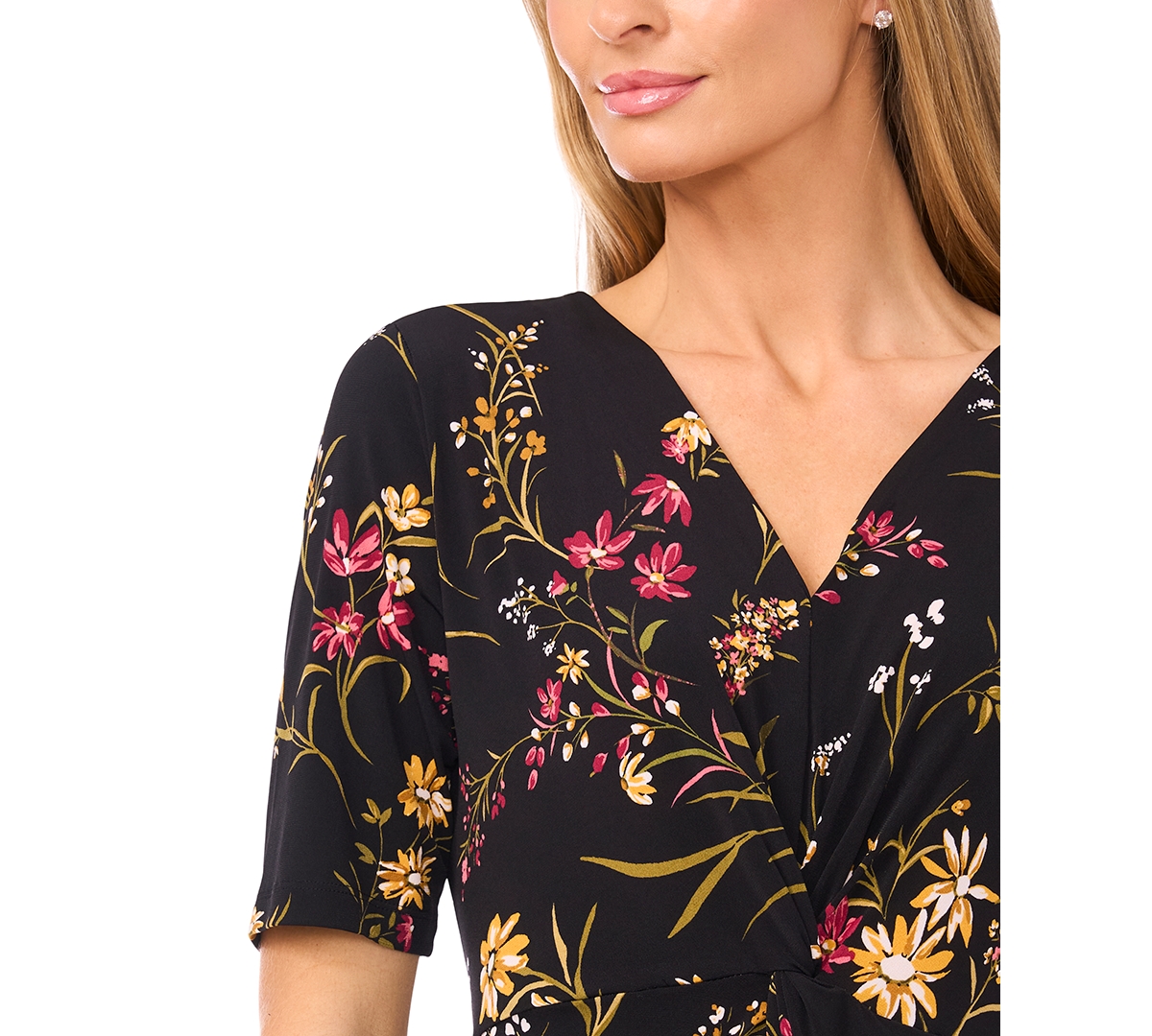 Msk Women's Twist Front Short Sleeve Midi Dress In Multi