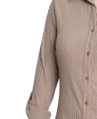 Women's Point Collar Long Sleeve Textured Knit Top