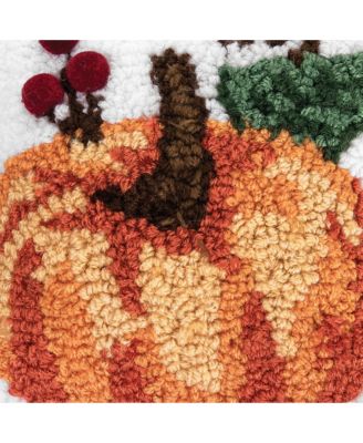 8" x 8" Pumpkin Hooked Petite  Size Fall Pillow