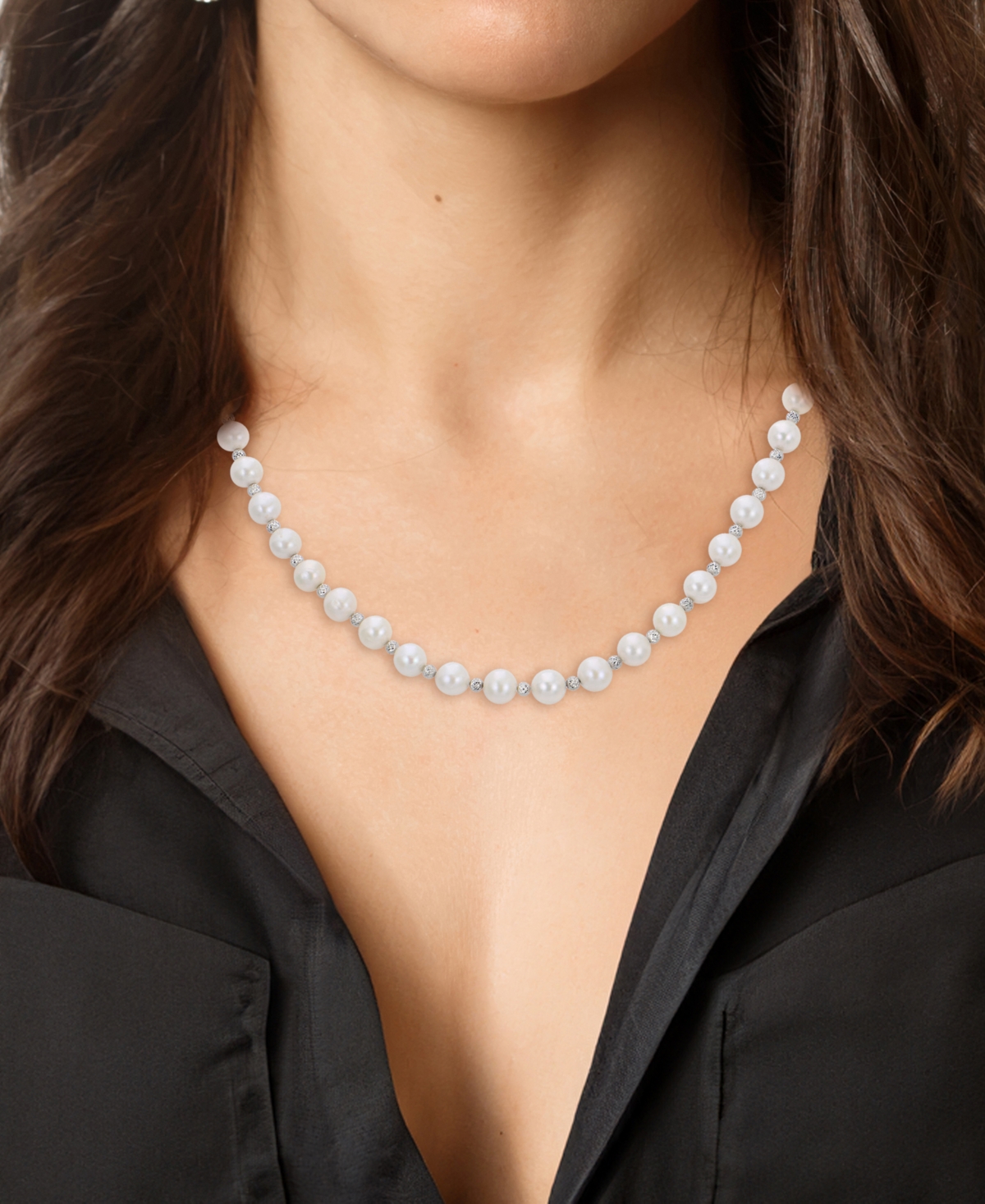 Macy's Cultured Freshwater Pearl (7-8mm) with Brilliance Beads Necklace in Sterling Silver
