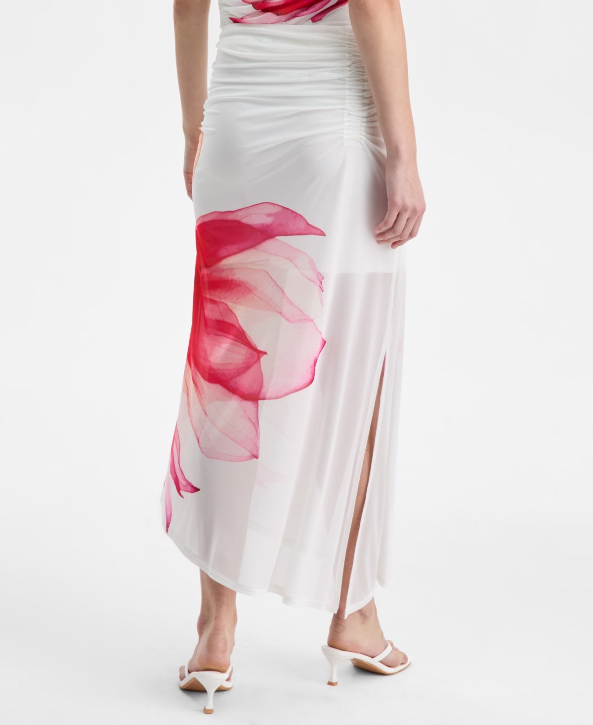 Bar Iii Women's Asymmetrical Floral-print Midi Skirt, Macy's Exclusive In White