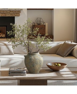 Old-World Brown with Gray 11-Inch Tall Round Terracotta Vase with Handles