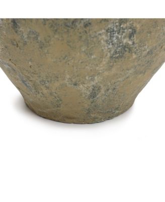 Old-World Brown with Gray 11-Inch Tall Round Terracotta Vase with Handles