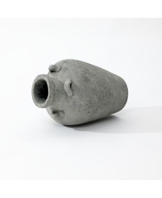 Rustic Antiqued Gray 15-Inch Tall Round Terracotta Urn Vase