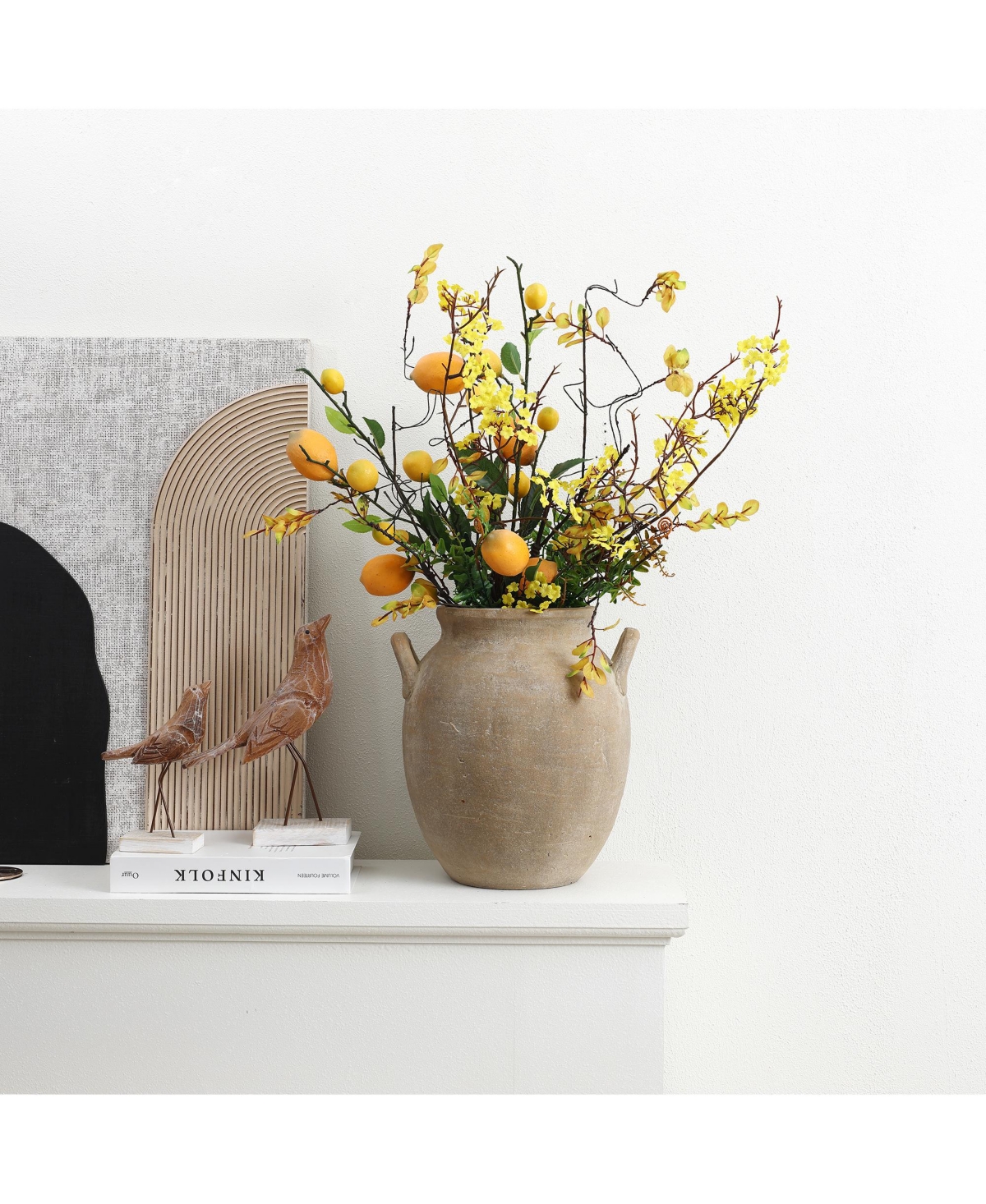 LuxenHome Rustic Antiqued Brown 12.6-Inch Tall Round Terracotta Vase with Handles