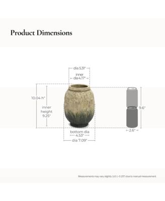 Old-World Brown with Green Bottom 10-Inch Tall Round Terracotta Vase